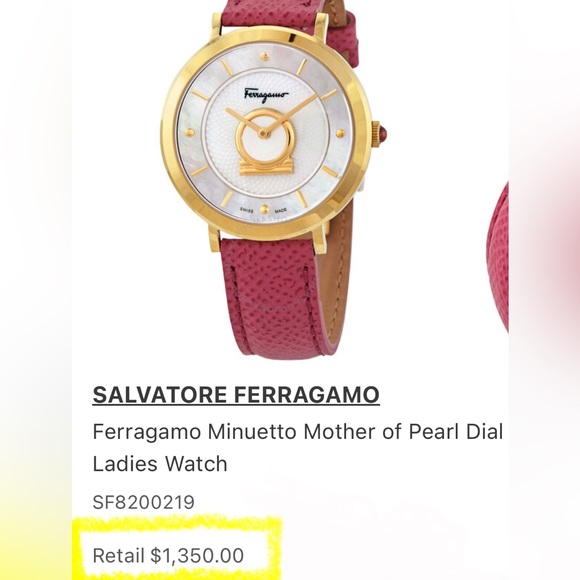 *SOLD AT AUCTION* NEW Salvatore Ferragamo Mother of Pearl & Pink Leather watch - Picture 5 of 16